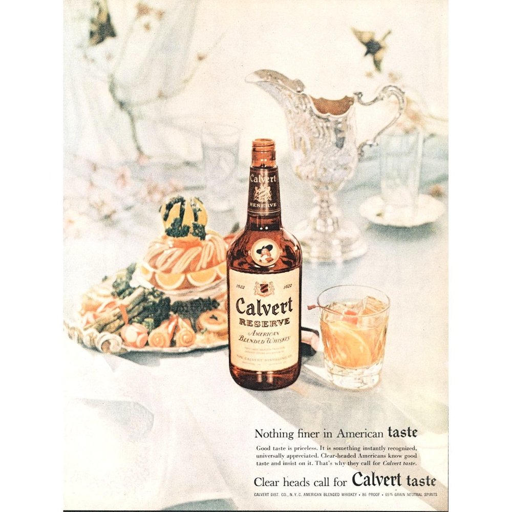 1957 Calvert Reserve Whiskey Vintage Print Ad Old Fashioned Formal Table 10x13